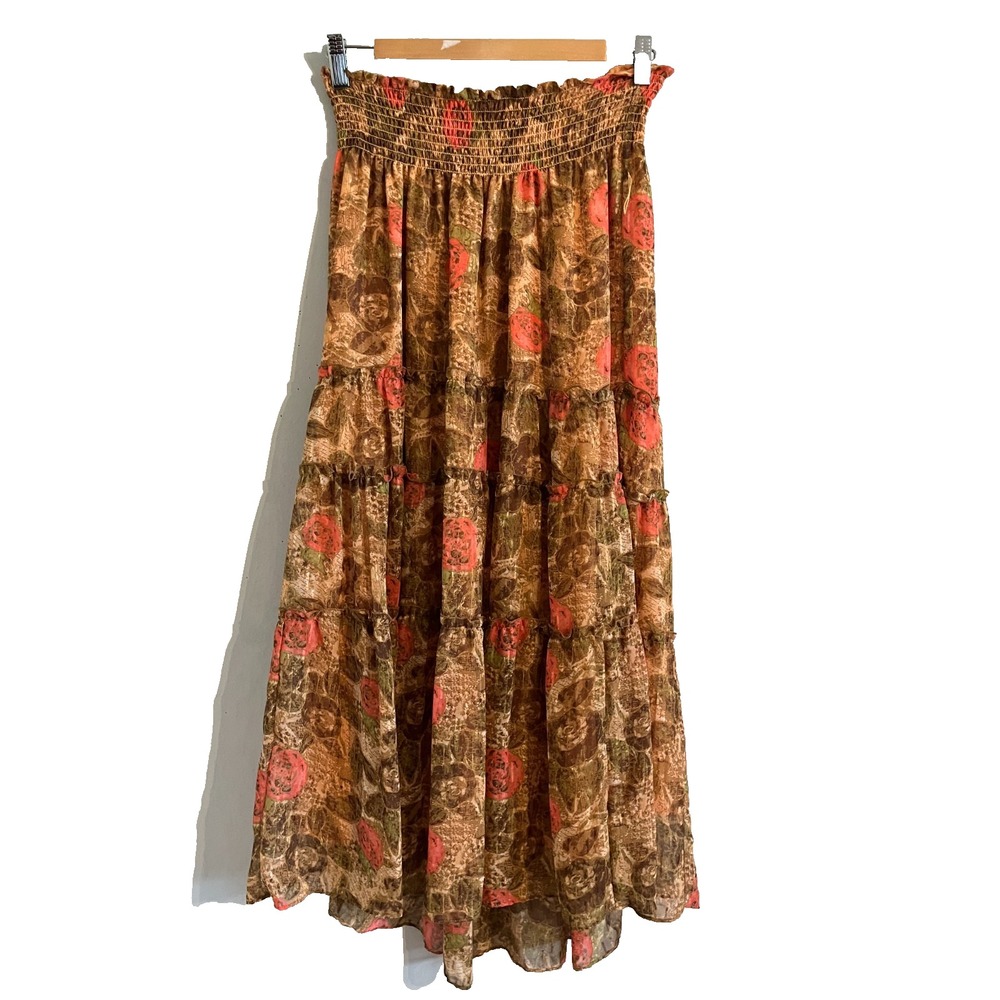 Colorful Tiered Floral Maxi Skirt 6 Boho Indie Folk Peasant Festival Artsy Chic